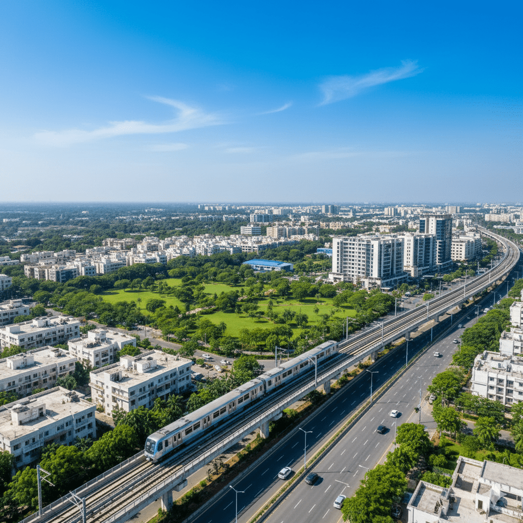 Aerial view of Chinchwad showcasing strong growth, infrastructure upgrades, and appreciation potential for 3 BHK flats.